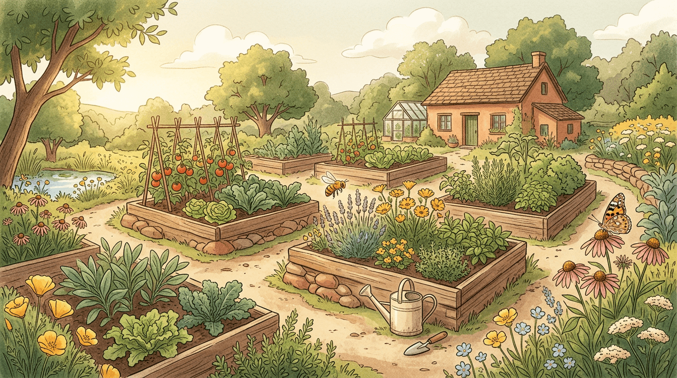 Permaculture garden with native plants